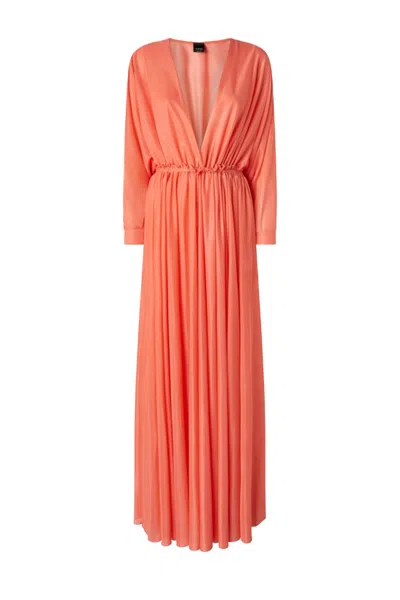Pinko Maxi Dress With Deep V-neckline In Brown