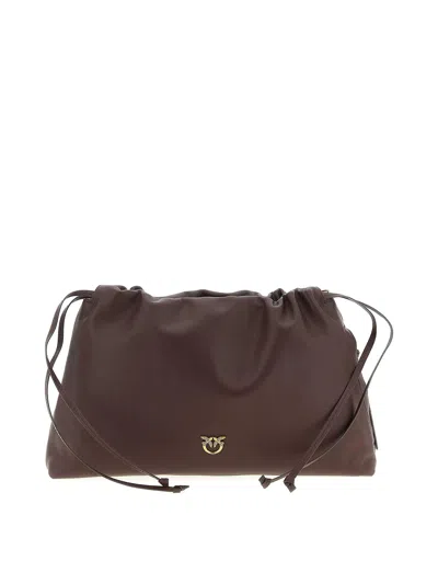 Pinko Maxi Leather Clutch In Brown