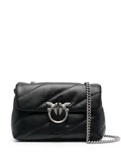 Pinko Mini Love Puff Maxi Quilt Leather Crossbody Bag In Black