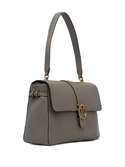 Pinko Maxi Love Stud-embellished Shoulder Bag In Gray
