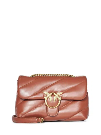 Pinko Maxi Quilted Sheepskin Shoulder Bag In Rust In Brown
