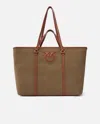 Pinko Maxi Shopper Bag In Recycled Canvas With Double Handles