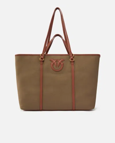 Pinko Maxi Shopper Bag In Recycled Canvas With Double Handles