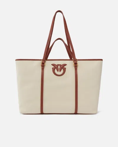 Pinko Maxi Shopper Bag In Recycled Canvas With Double Handles
