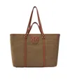 Pinko Maxi Shopper Bag In Recycled Canvas With Two Sets Of Handles In Green