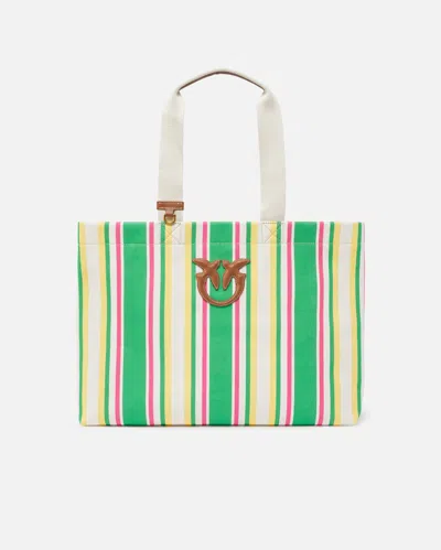 Pinko Maxi Shoulder Bag In Striped Fabric