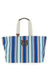 Pinko Maxi Stripes Shopping Bag Tote Bag Multicolor In Blue