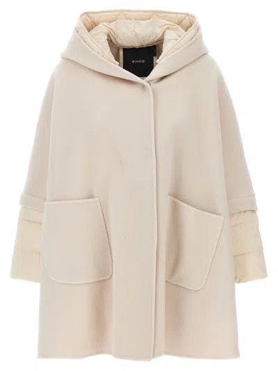 Pinko Short Cape Coat With Padded Down Jacket In Beige