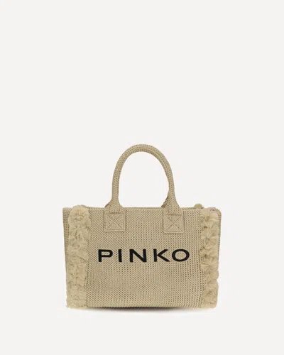 Pinko Medium Beach Rafia Tote Bag In Neutral