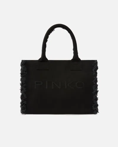 PINKO - CABAS MOYEN BEACH EN CANVAS À LOGO ET FRANGES