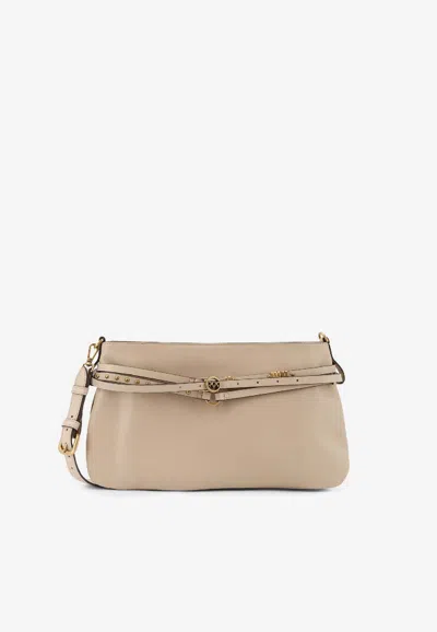 Pinko Medium Belted Leather Shoulder Bag In Neutral