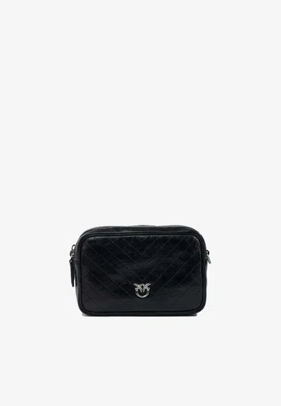 Pinko Medium Chevron Leather Crossbody Bag In Black