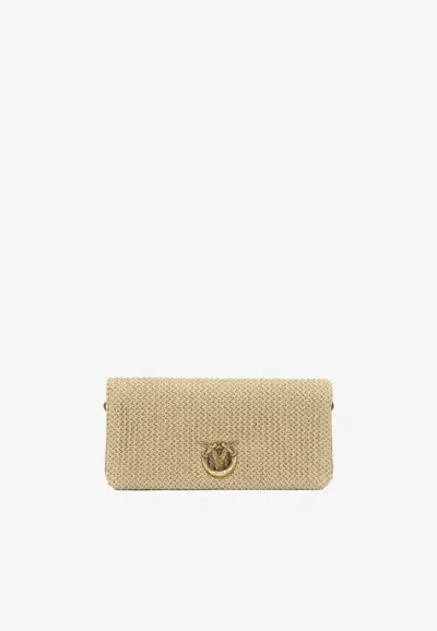 Pinko Medium Click Soft Raffia Love Clutch In Beige