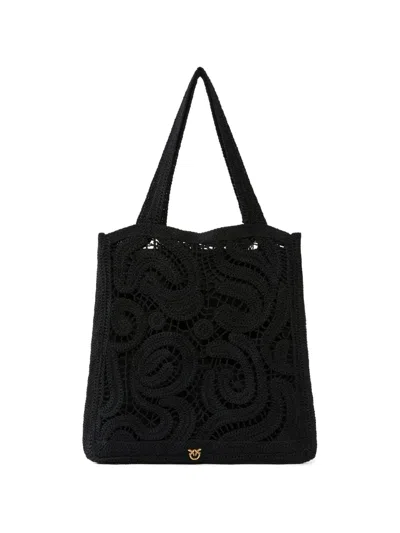 Pinko Medium Crocheted Tote Bag In Black