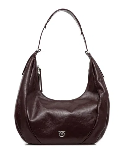Pinko Medium Curved-shape Leather Shoulder Bag In Brown