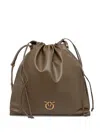 Pinko Medium Drawstring Leather Shoulder Bag In Brown