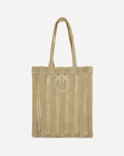 Pinko Medium Easy Tote Bag In Raffia In Neutral