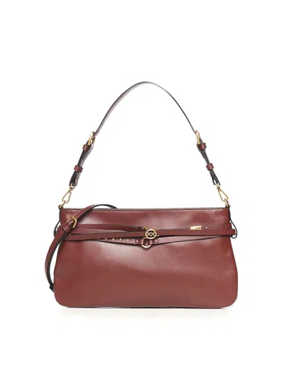 Pinko Medium Leather Belt Bag In Burgundy