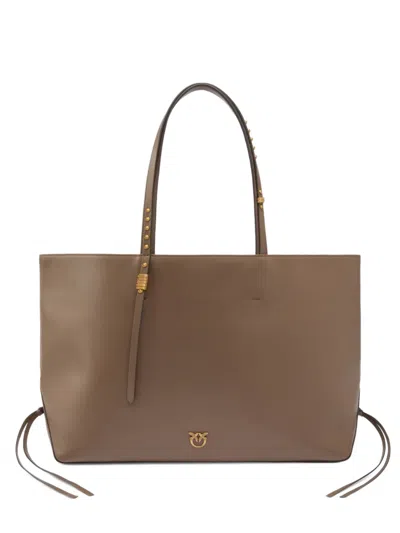 Pinko Medium Leather Studded Tote Bag In Red
