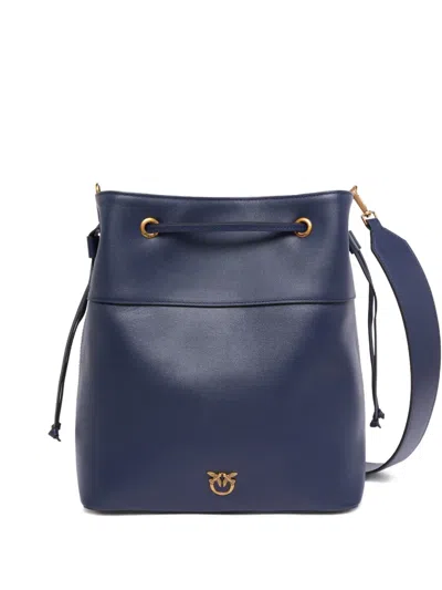 Pinko Medium Logo-embellished Drawstring Bucket Bag In Blue