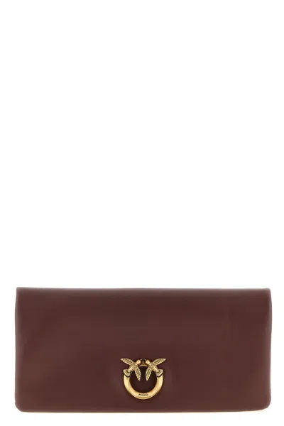 Pinko Logo-detail Clutch Bag In Burgundy