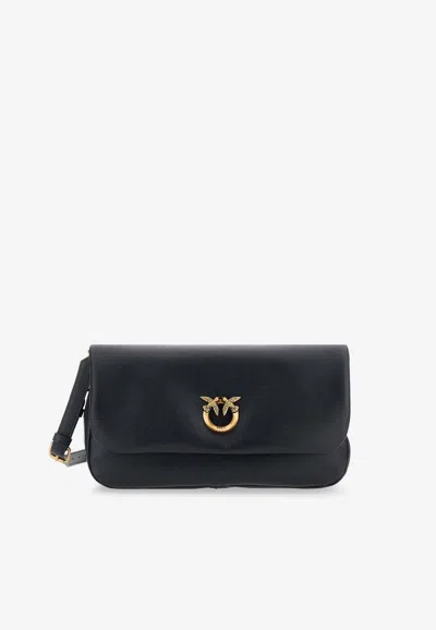 Pinko Medium Love Click Soft Leather Shoulder Bag In Black