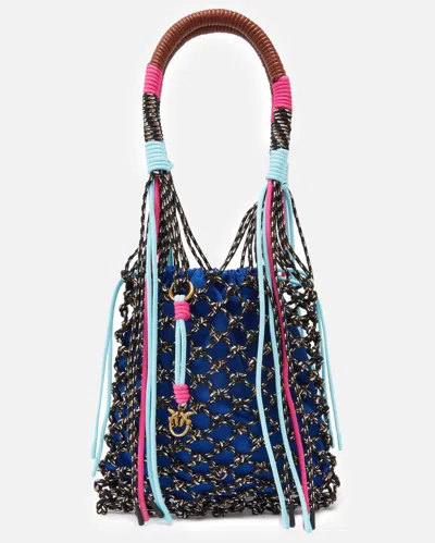 Pinko Medium Multicolor Mesh Handbag With Drawstrings And Logo Charm