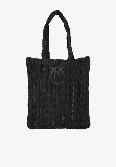 Pinko Medium Raffia Easy Tote Bag In Black