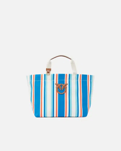 Pinko Medium Shopper Bag In Striped Canvas