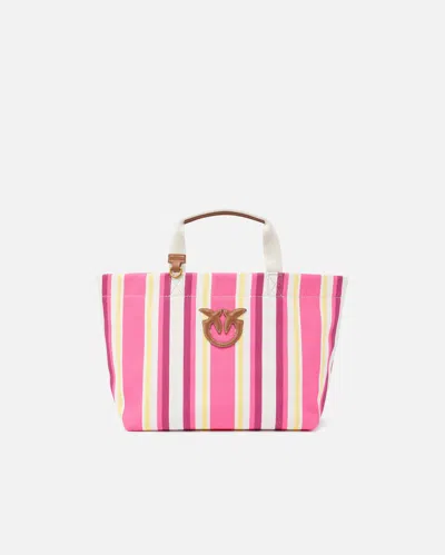 Pinko Medium Shopper Bag In Striped Canvas