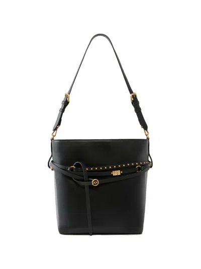 Pinko Medium Studded Leather Bucket Bag In Black