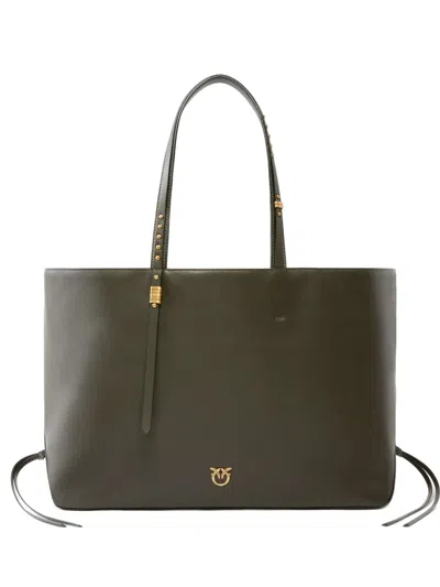 Pinko Medium Stud-embellished Tote Bag In Green