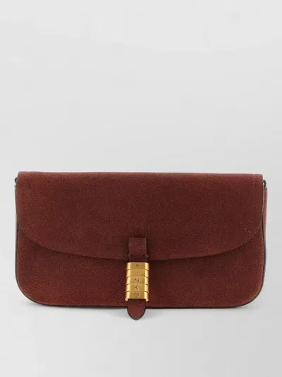 Pinko Medium Suede Clutch Bag Adjustable Strap In Brown