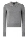 Pinko Medium-grey Knit Sweater With Pointed Collar And Silver Studs In Gray