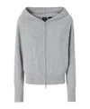 Pinko Cashmere-blend Sweater With Hood And Zip In Gray