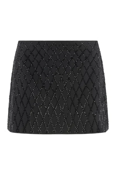 Pinko Memory Mini Skirt With Rhinestone Detail In Black