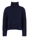 Pinko Blue Turtleneck Sweater With Back Logo In Wool Woman In Blue
