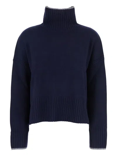 Pinko Merino-wool High-neck Sweater In Blue