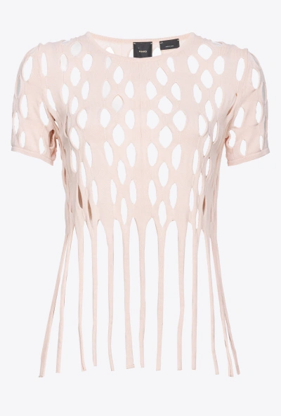 Pinko Mesh-effect Top With Fringing In Solid Pink