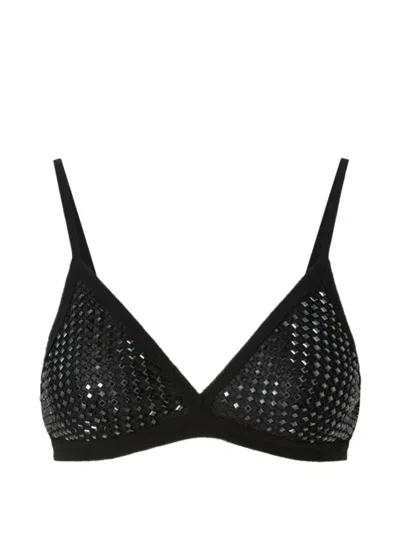 Pinko Mesh-effect Bra With Rhinestones In Black