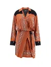 Pinko Mesopotamia Viscose Dress With Bandana Print And Georgette Profiles In Orange