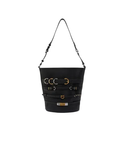 Pinko Metal Decorative Shoulder Bag In Black