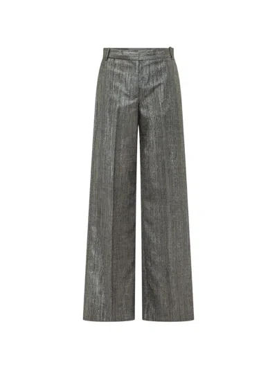 Pinko Metal Wool-blend Palazzo Trousers In Gray
