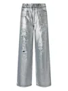 Pinko Loose-fit Laminated Denim Jeans In Gray