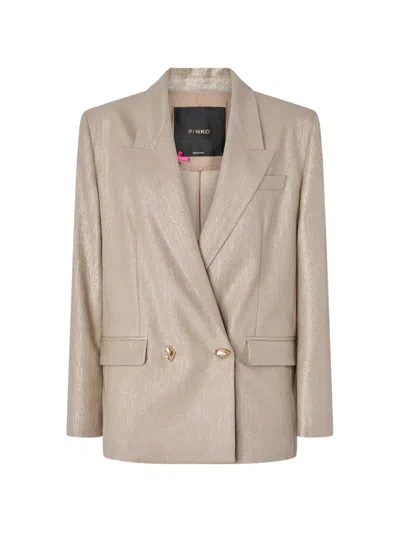 Pinko Metallic Double-breasted Blazer In Brown