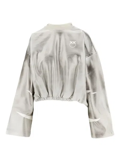 Pinko Metallic-effect Elasticated-hem Sweatshirt In Gray