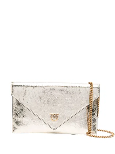 Pinko Metallic-effect Flap Chain Mini Bag In Gold