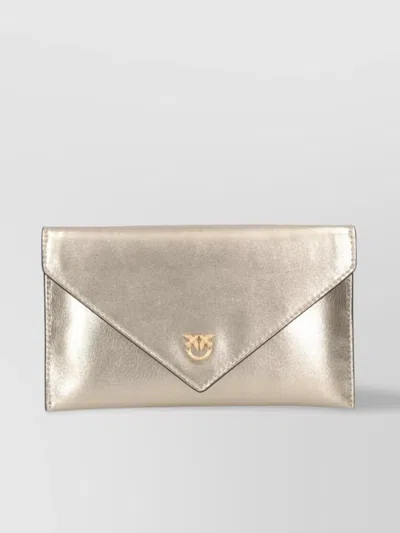 Pinko Metallic Envelope Clutch Chain Strap In Silver