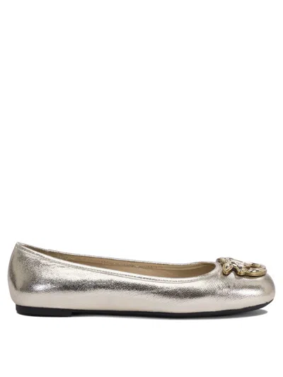 Pinko Metallic Finish Leather Ballerinas In White