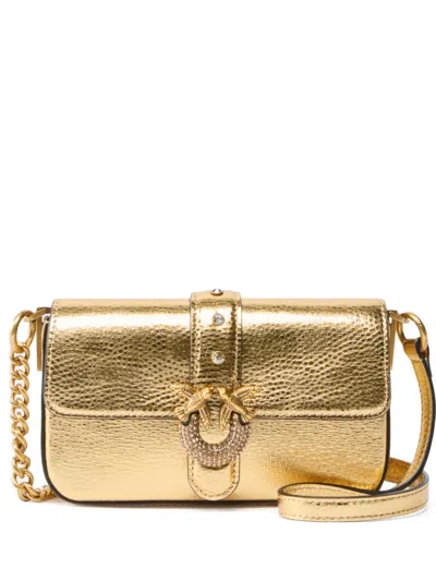 Pinko Metallic-finish Leather Crossbody Bag In Gold